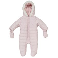 C05743: Baby Girls Snowsuit With Faux Fur Trim & Heart Quilting (0-12 Months)